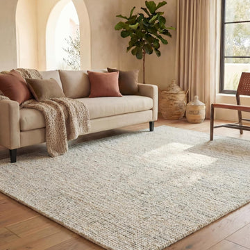 Abstract Area Rug, Ivory & Light Grey, Handmade Wool