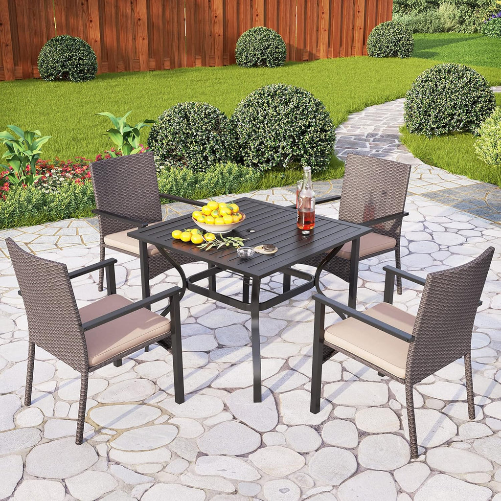 Outdoor Wicker Chairs Set of 2, Rattan Covered Metal Armchairs with Removable Cushion