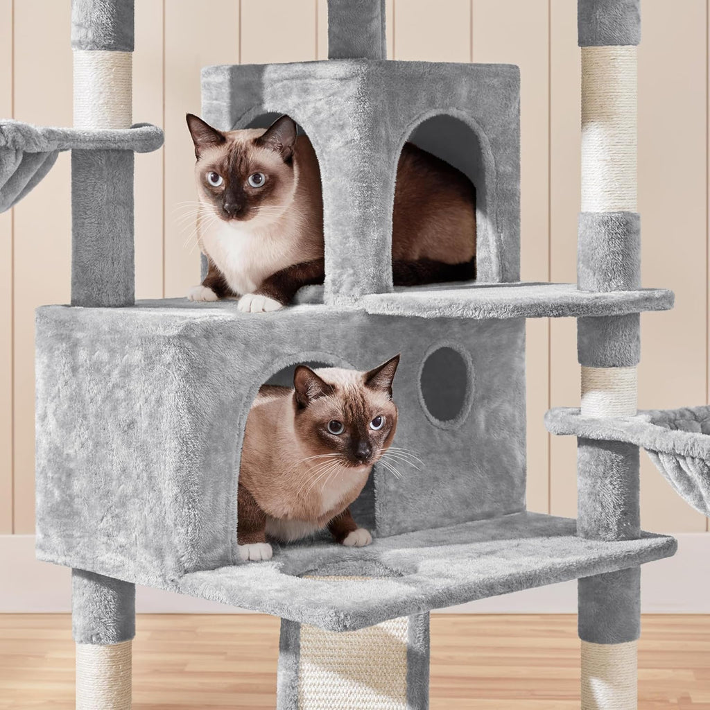 76.5in Multi-Level Large Cat Tree, Big Cat Tower with 3 Condos, Cozy Plush Perches