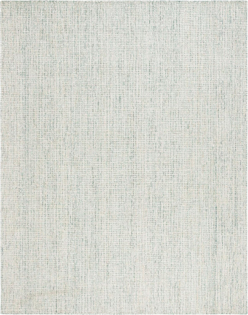 Abstract Area Rug - 9' x 12', Green & Ivory, Handmade Wool
