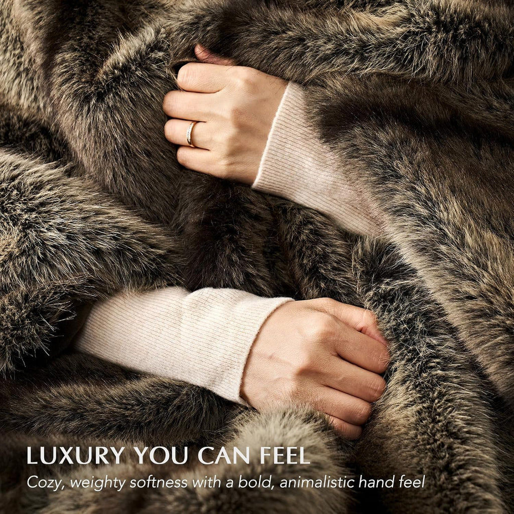 HOME Luxury Faux Fur Throw Blanket, 50"x60", Ombré Sable Brown