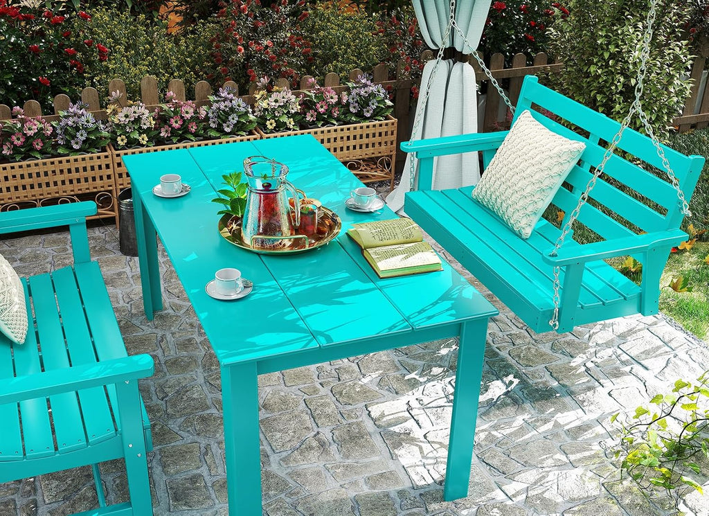 Outdoor Porch Swing, 2-Person HDPE Patio Bench Swings, Aqua | 51" Extra Wide | 4 Stainless Steel Chains | 600 lb