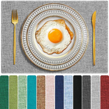 Cloth Placemats Set of 4, Cotton Linen Blend Place Mats, Medium Gray