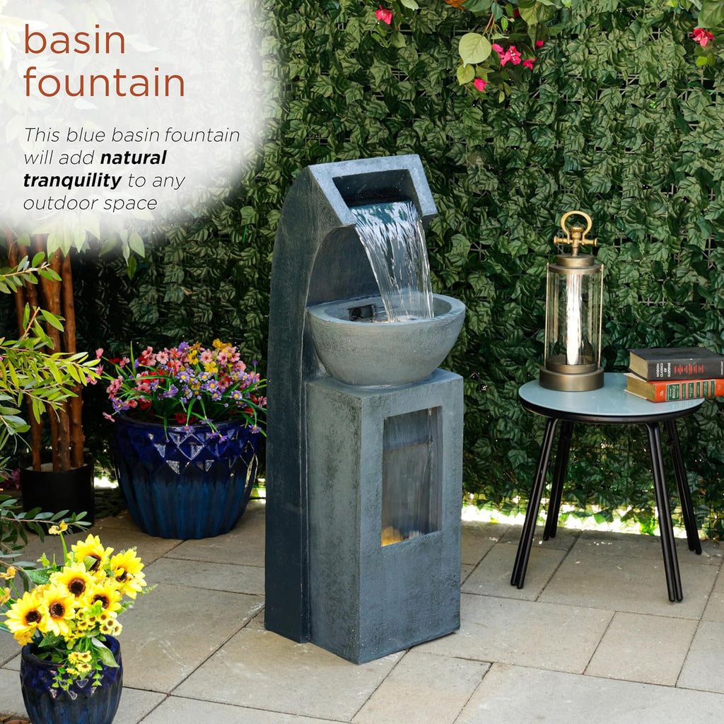 41" Tall Outdoor Basin Waterfall Floor Fountain with LED Lights