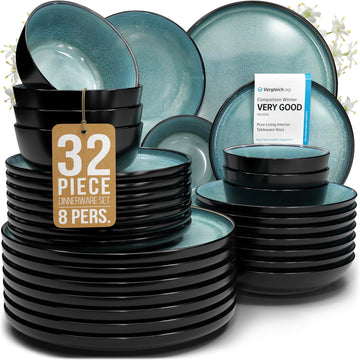 32 Piece Dinnerware Sets for 8 - Modern Style Stoneware Dinnerware Set