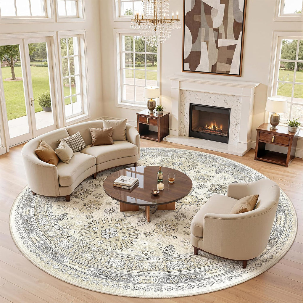 Round Rug 8ft,Circle Rug Table,Beige