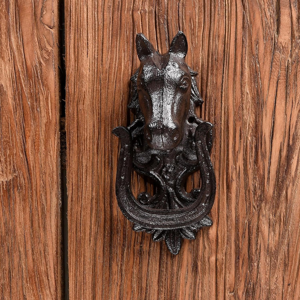 Vintage Cast Iron Horse Head Door Knocker, Heavy Duty Animal Pull Handle
