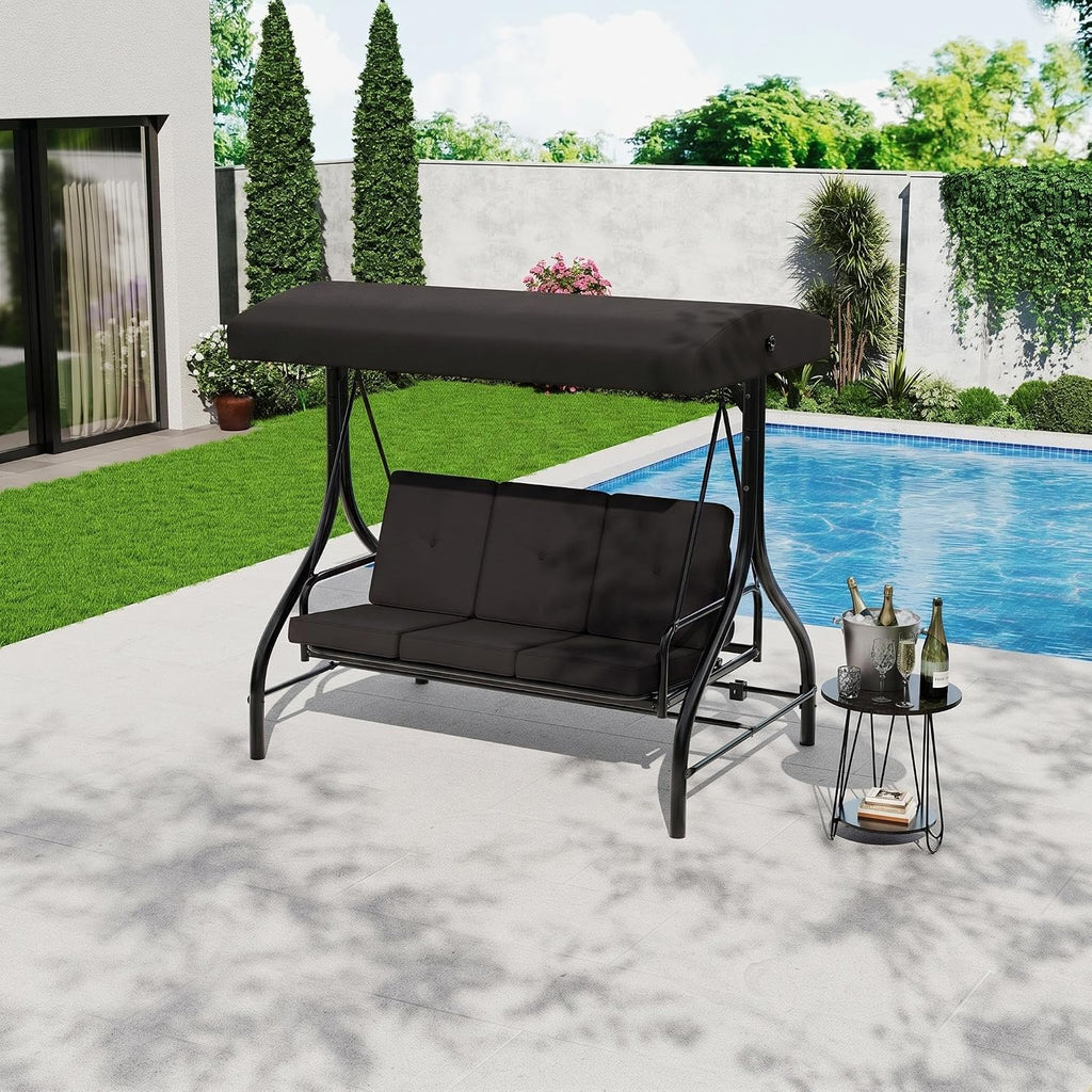 3-Seat Outdoor Porch Swing with Adjustable Canopy | Patio Swing Chair with Stand, 800 Lbs Heavy Duty Steel Frame