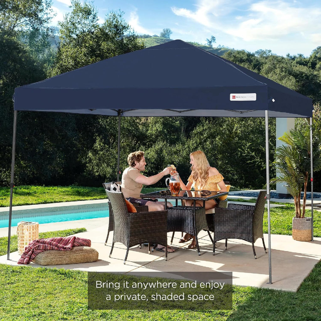 10x10ft Pop Up Canopy Tent, Outdoor Shade, 1 Person 1 Minute Set Up, Carry Case, 4 Weight Bags - Navy Blue