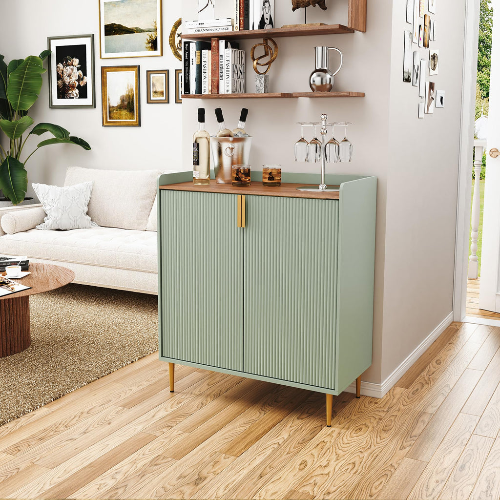 Coffee Bar Cabinet with Wine Rack&Glass Holder, Sage Green