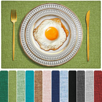 Cloth Placemats Set of 4, Cotton Linen Blend Place Mats, Grass Green