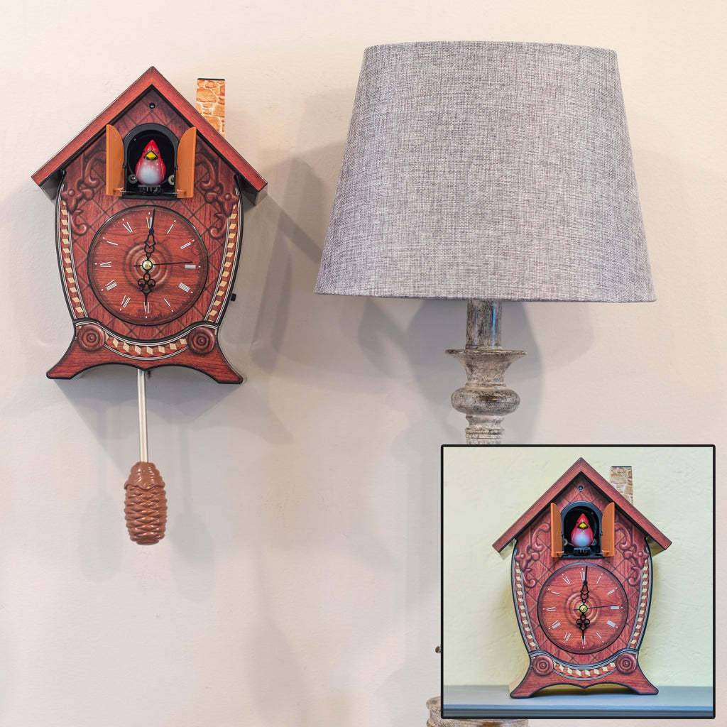 Traditional Chalet Style Singing Cardinal Tabletop Cuckoo Clock