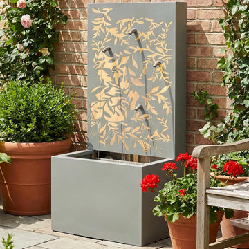 30.71" H Metal Leaf Cutout Outdoor Water Wall Fountain with LED Lights