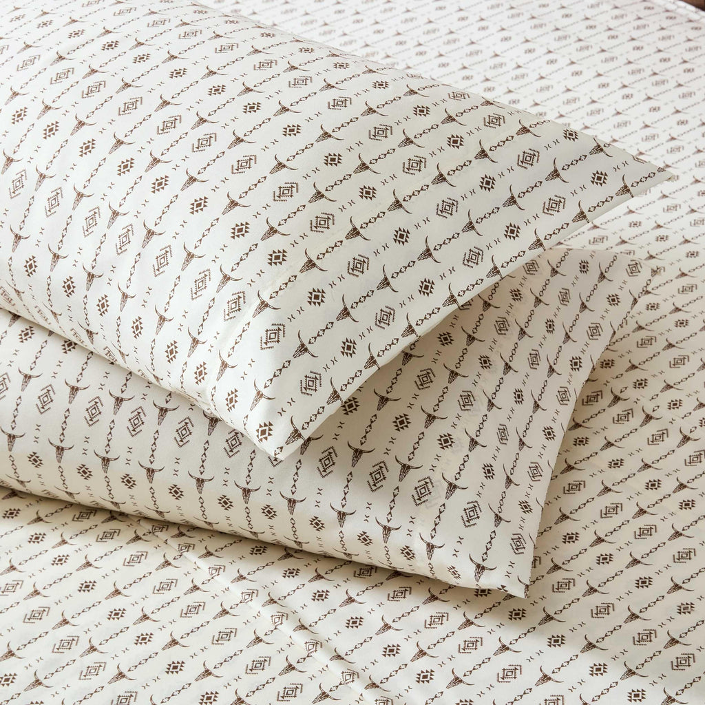 Full Sheet Set with Fitted Sheet & Pillowcases, Soft & Lightweight Bedding, Deep Pocket, Steer Head Stripe Brown