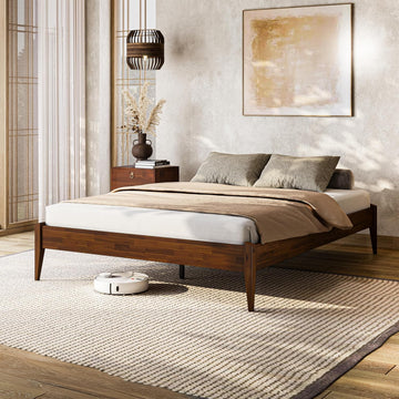 15-Inch Solid Wood Queen Platform Bed Frame - Japanese Joinery, Minimalist Style - Wood Slats, Easy Assembly
