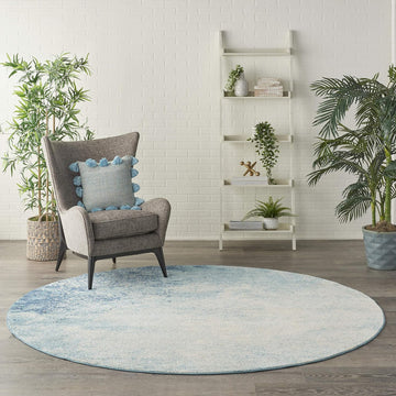 Home Passion Navy/Light Blue 8' x Round Area-Rug, Modern, Abstract, Easy-Cleaning, Non Shedding, Bed Room, Living