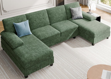 Sectional Couches, 106 in U Shaped Couch Soft Sectional Sofa with Double Chaise, Comfortable Fabric 4 Seat Sofa