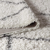 Y Mercer Shag Plush Tassel Ivory/Gray Indoor Area Rug, 3x5, Moroccan Geometric Trellis