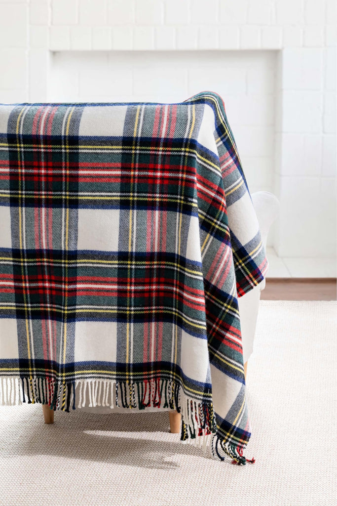 Tartan Plaid Throw Blanket, 50x70, Beige Red