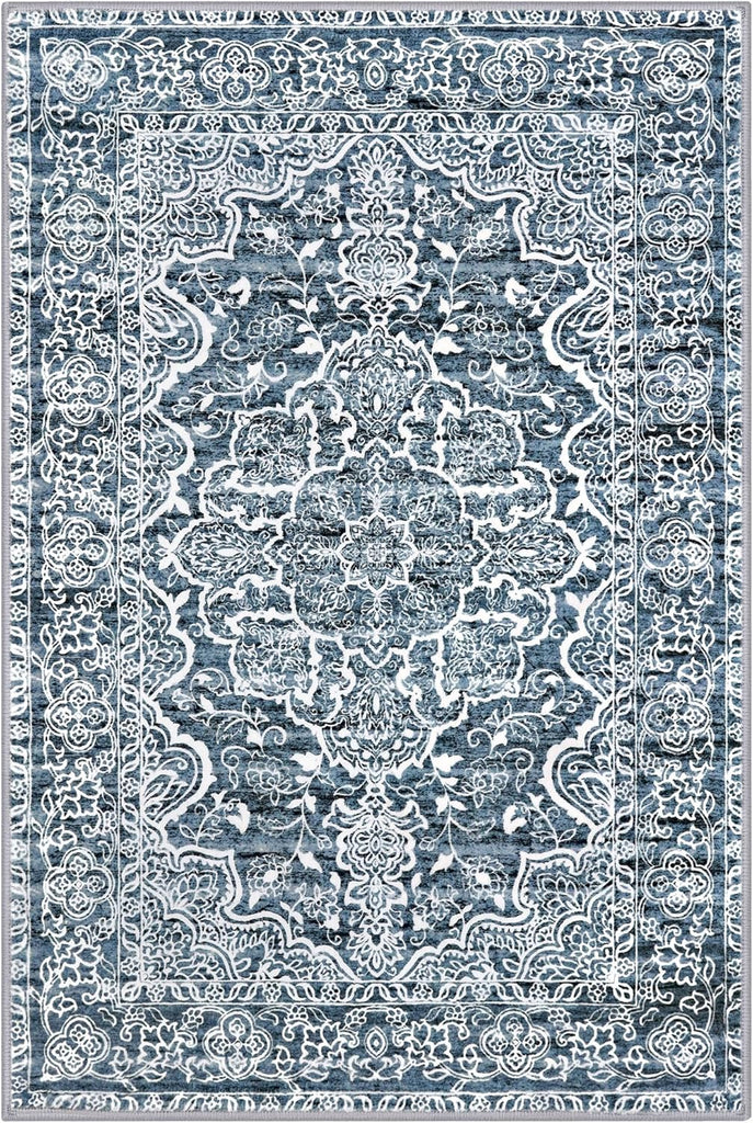3x5 Entryway Rug Non-Slip Washable Area Rugs, Vintage Floral Kitchen Rugs Blue White, Ultra Soft Pri