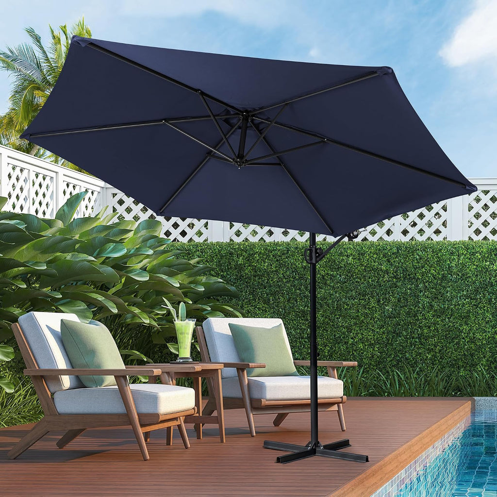 Offset Patio Umbrella with Easy Tilt Adjustment,Crank and Cross Base, Outdoor Cantilever Hanging Umbrella