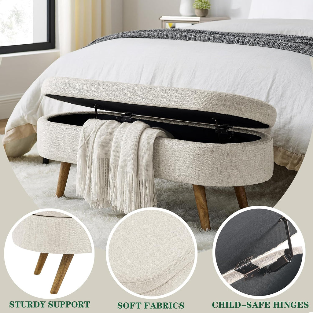 43.5" Ottoman with Storage, Storage Ottoman Bench with Safety Hinge, Linen End of Bed Bench, Upholstered Entryway