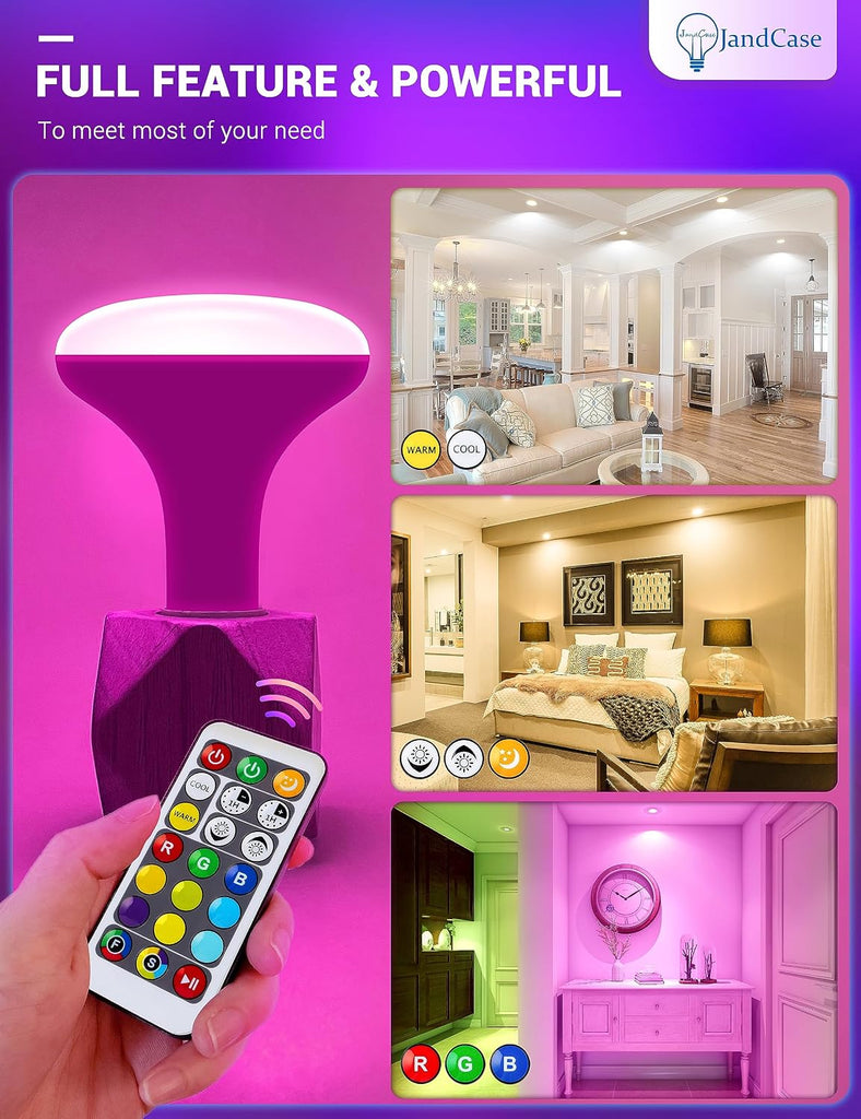 BR30 Color Changing Light Bulb,RGB+Warm+Cool White LED Flood Light | 12W(100W Equivalent), 1050lm, Remote Control