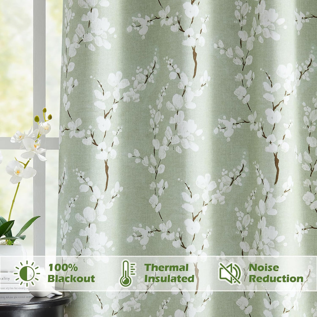 Green Kitchen Valance Curtain for Windows Bathroom Living Room Bedroom, Blossom Blackout Window Valance Thermal