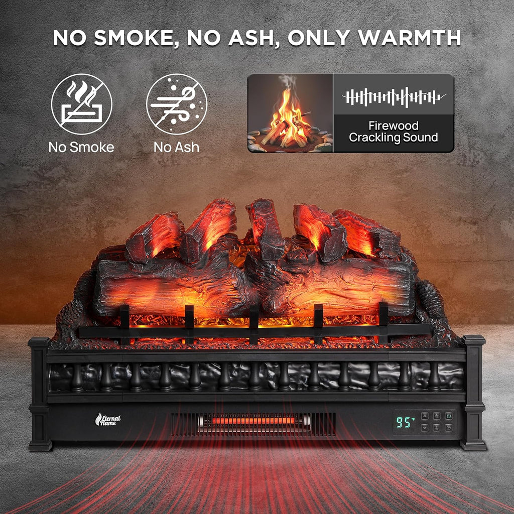 30 Inch WiFi Infrared Electric Fireplace Log Insert, 1500W Quartz Heater with Crackling Sound, Realistic Logs, Adjustable Flame Colors, Remote Control, Thermostat and Timer