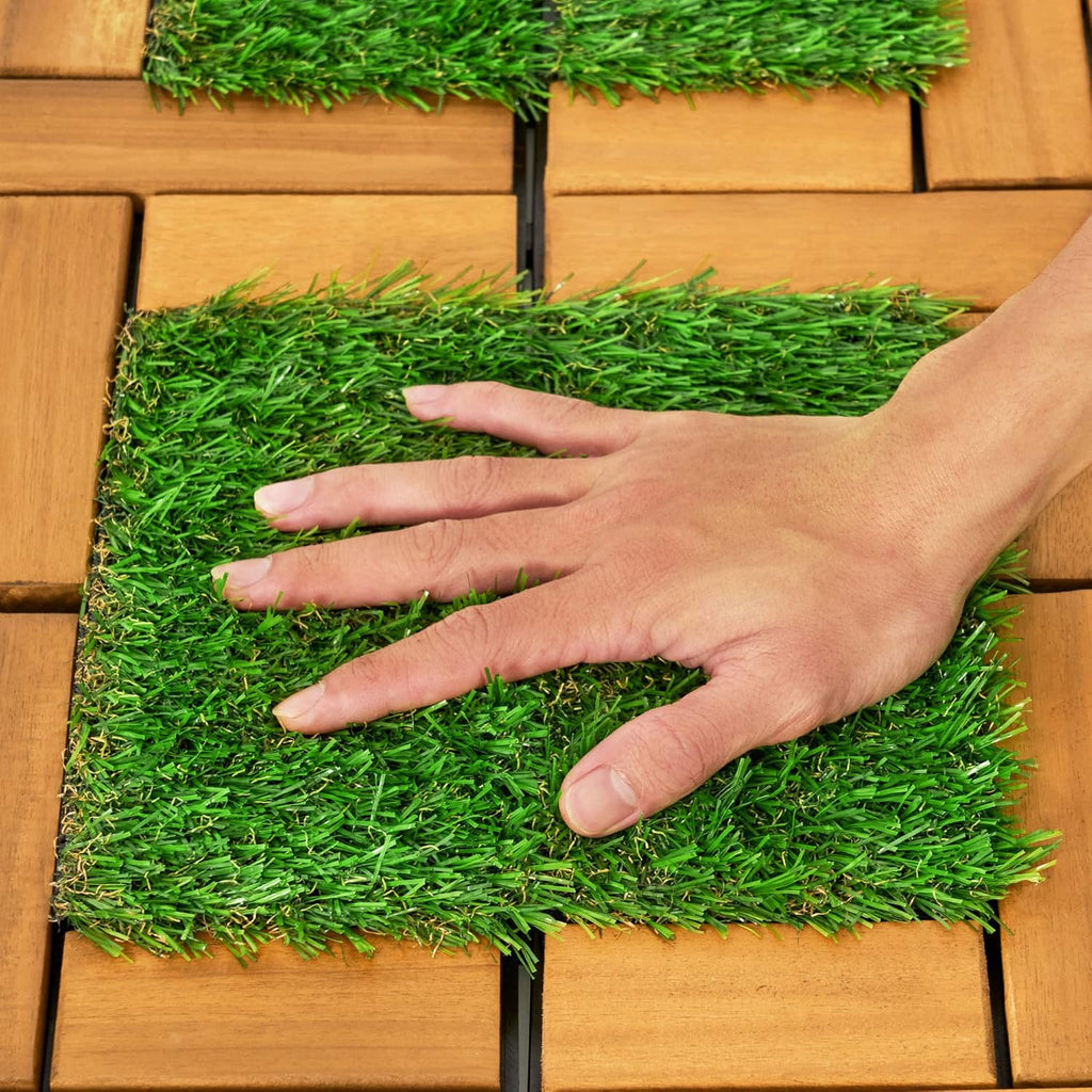 12''x12''0.94" Artificial Grass with Acacia Wood Deck Tiles Home Decor Patio Decor Kitchen Tile - Outdoor Fake Grass