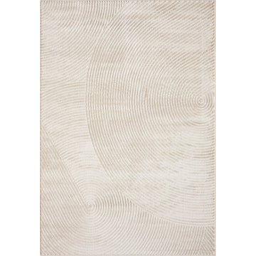 Neutral Beige Area Rug | Tan Geometric Carpet with Zen Circle Pattern | Rugs