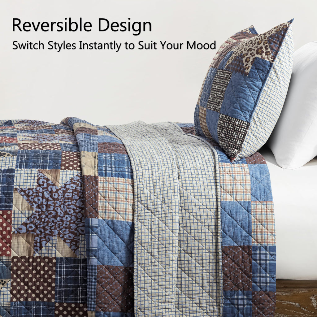 100% Cotton Reversible Patchwork Quilt Set, Leopard