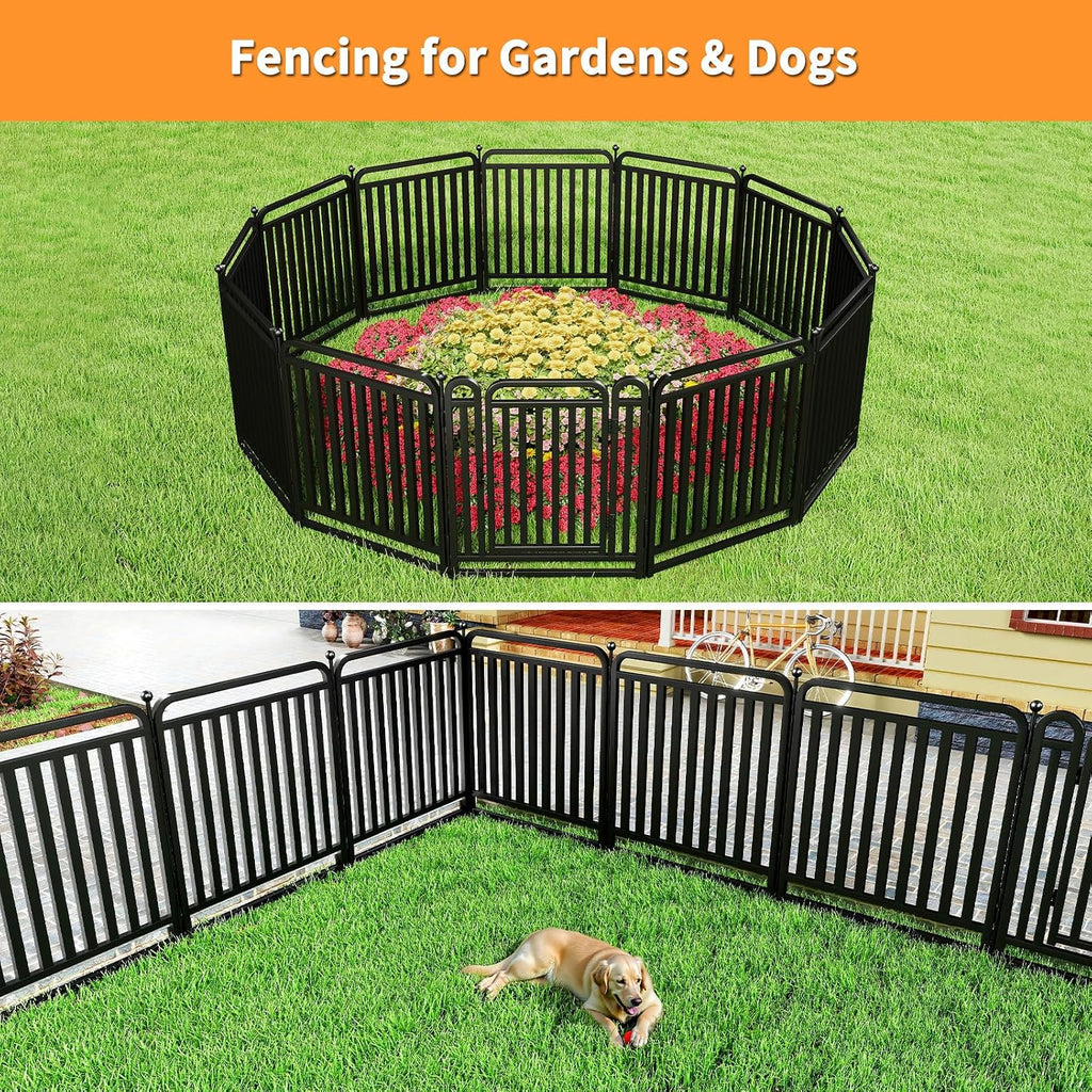 Thickened Metal Tube Garden Fence, Animal Barrier Fence with Low Threshold Gate, 32in(H) 8 Panels Rustproof Garden