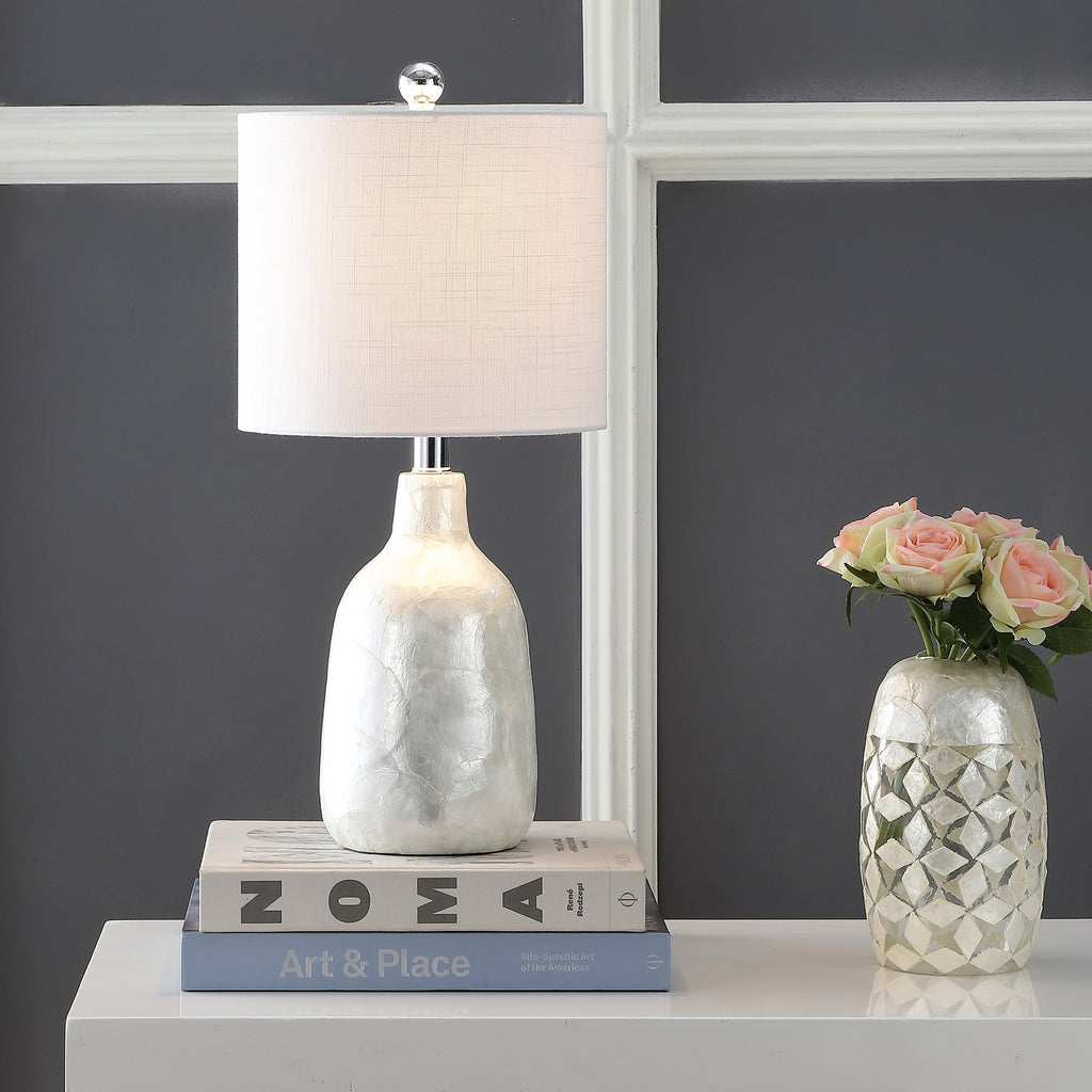 Lucille 21" Capiz Seashell Table Lamp, Pearl White