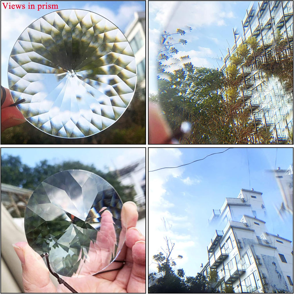 Bauhinia Hanging Faceted Crystals Large Window Prisms Suncatcher - 3inch Round Crystal Ornament, Window Hanging Decor