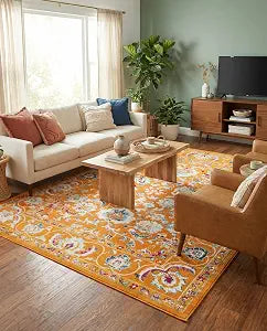 Aurelia Rug - 10' x 13' Orange Easy-Clean Area Rug - Vintage Traditional Medallion Design, Perfect for Living Rooms