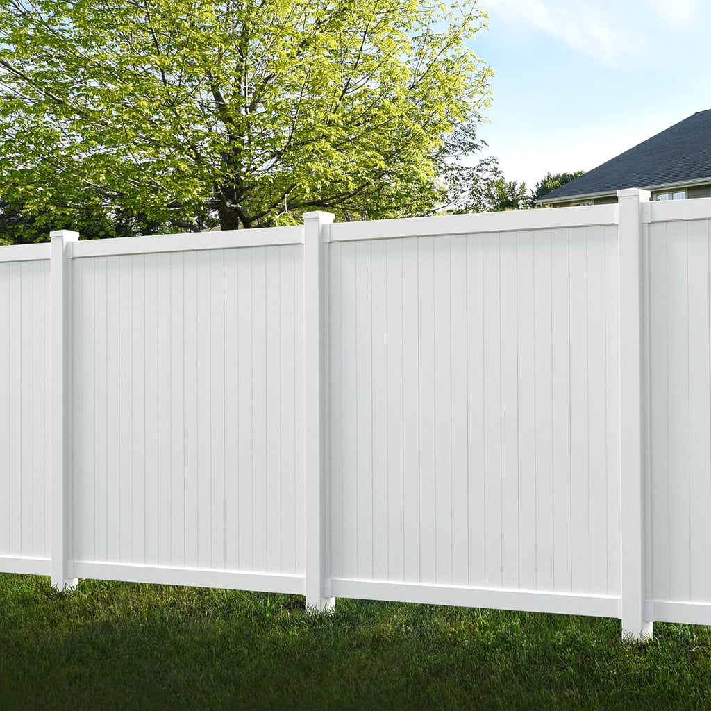 6ft H x 6ft W (1 Panel + 1 Post) Permanent No Dig Privacy Fence Kit, Durable White Vinyl Privacy Fence, BL19110