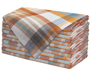 Harvest Plaid Cloth Napkin - 12 Pack 100% Cotton Dinner Napkin