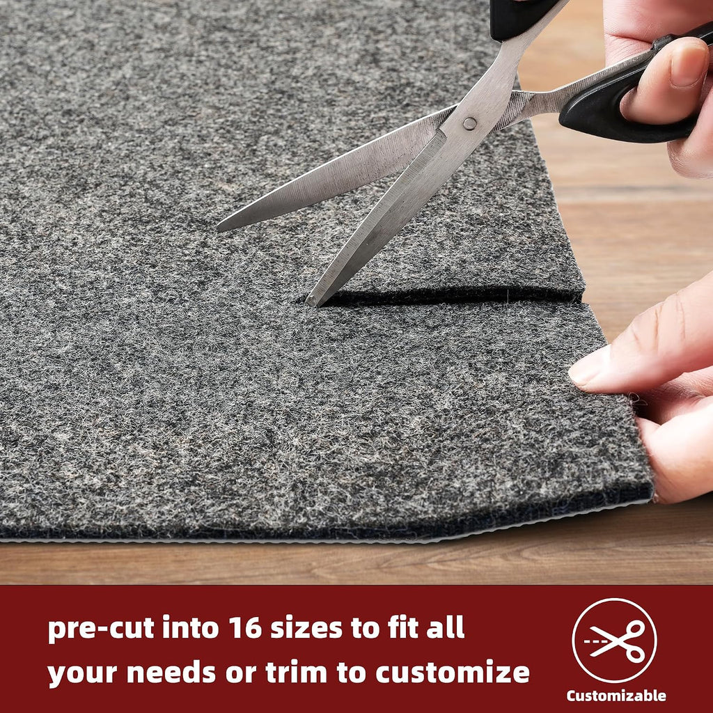 BAGAIL Felt and Natural Rubber Backing Rug Pads 1/4" Thick, 9 x 12 Ft Non Slip Carpet Gripper Keep Rugs in Place - Set of 108