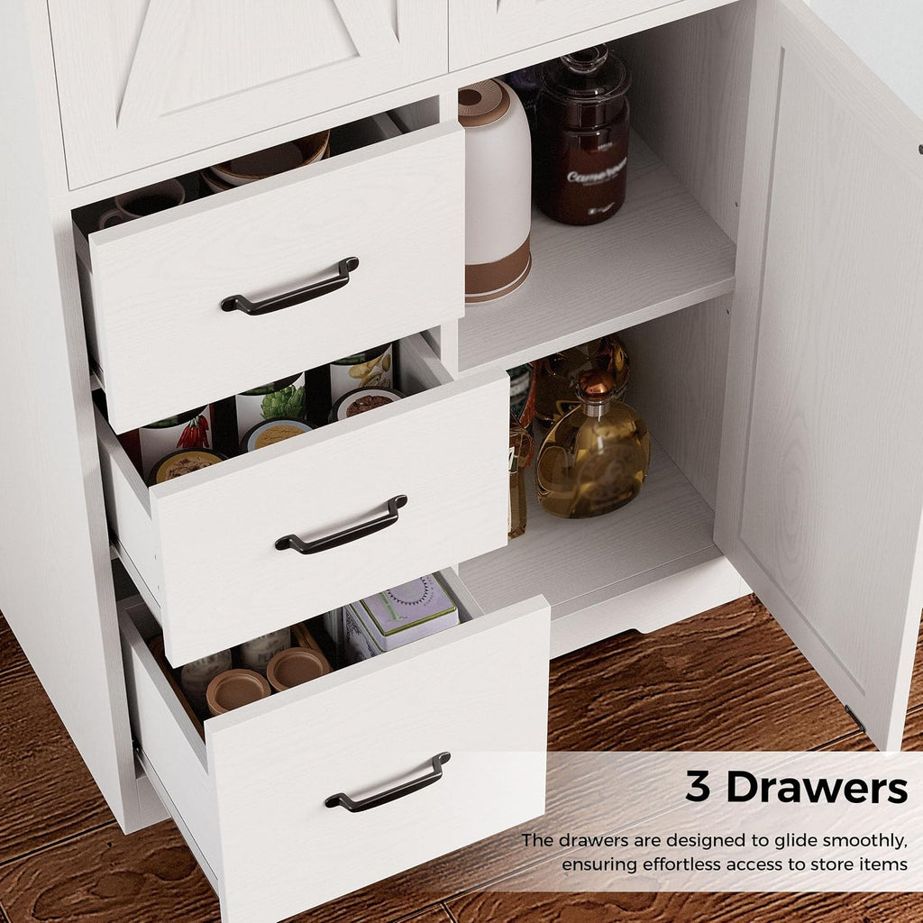 Pantry Cabinet, Kitchen Storage Cabinet with 3 Door & Drawer, White | Adjustable Shelf. 67.5inch Tall. 5 Tier