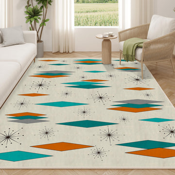 Mid Century Modern Rug, Non-Slip Machine Washable Carpet Atomic Retro Area Rugs Dining Room Office Indoor Modern
