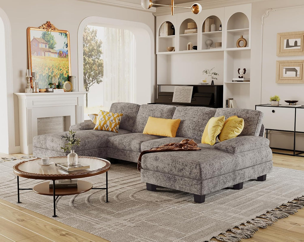 Sectional Couches for Living Room, U-Shaped Sofa Couch with Linen Fabric