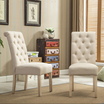 Solid Wood Tufted Parsons Dining Chair (Set of 2), Tan