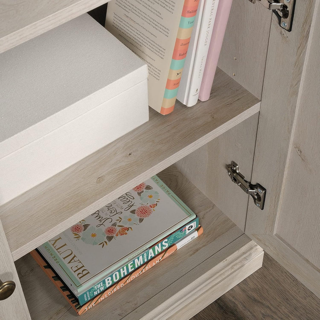 Miscellaneous Storage Bookcase with Doors, Adjustable Shelves, 5 Shelf Bookcase - Chalked Chestnut Finish