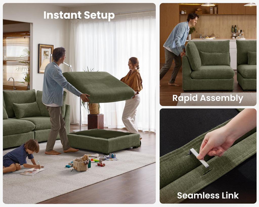 115" Oversize Chenille Modular Sectional Sofa Couches, Green