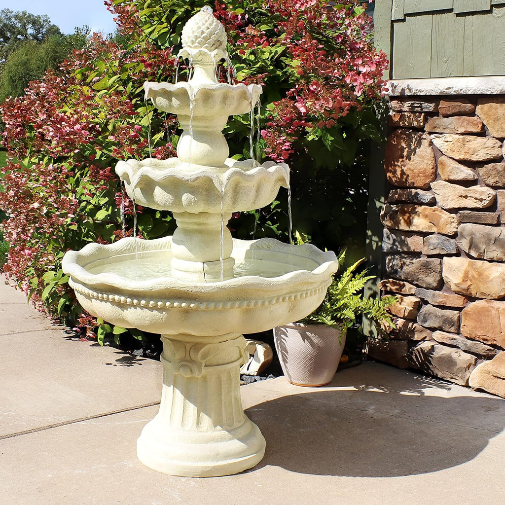 51-Inch 3-Tier Water Fountain - Electric Outdoor Fountain with Pineapple Top - Outdoor Patio & Garden Water Feature