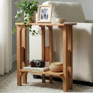 100% Acacia Wood Side Table - Scandanavian Design - 6 Leg Design | Living Room side tables | Solid Wood End Table
