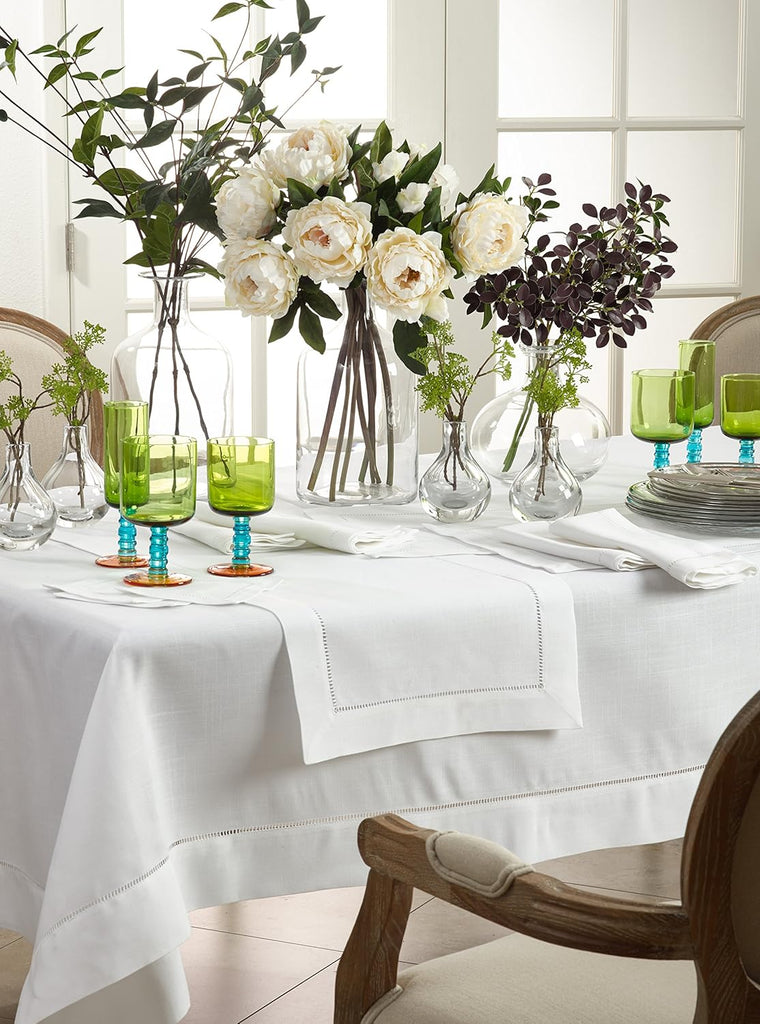 Hemstitched Border Tablecloth, White, 70"x120"
