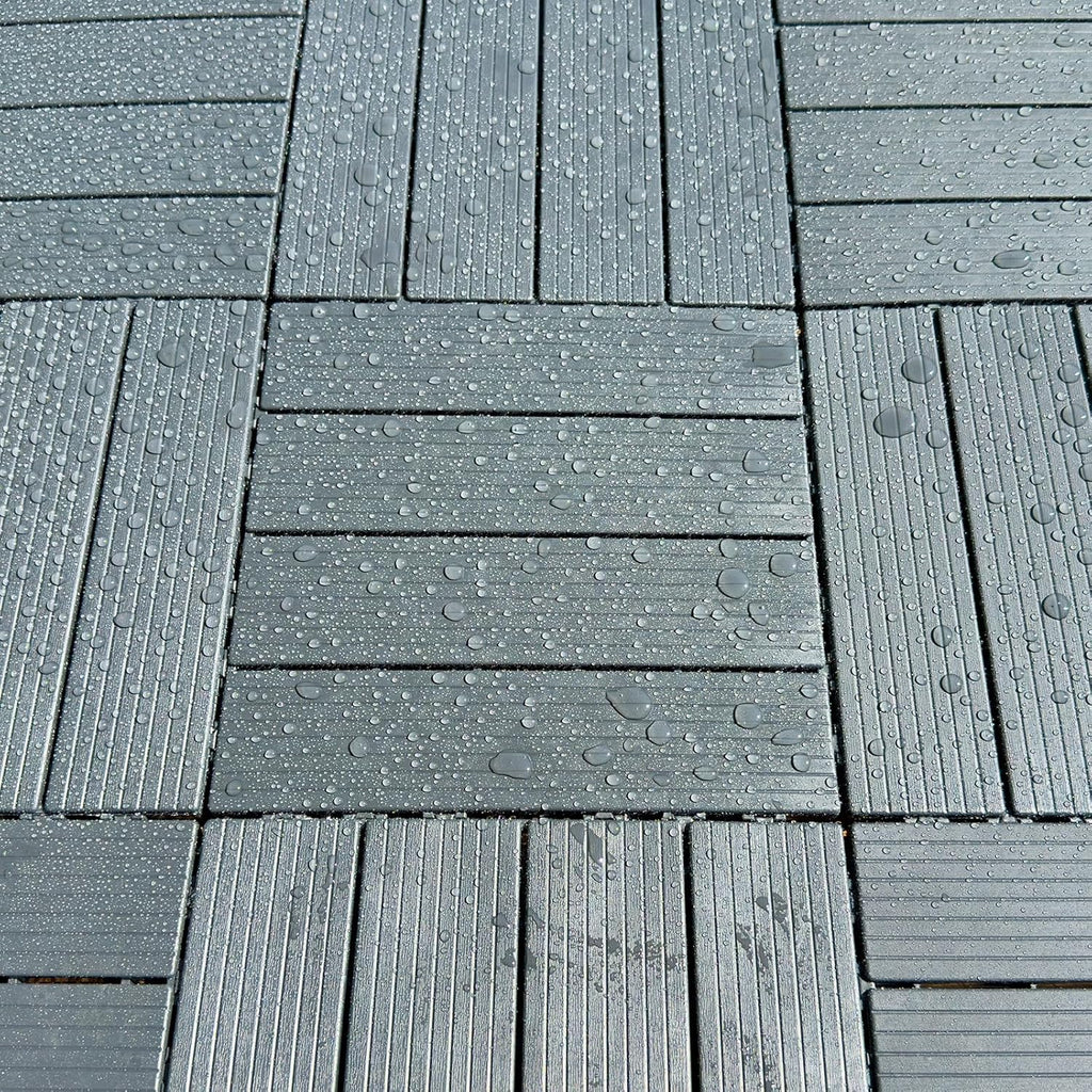 9 Pack Plastic Interlocking Deck Tiles, Patio Deck Tiles Waterproof Outdoor Flooring 12" x 12"All Weather Uses for