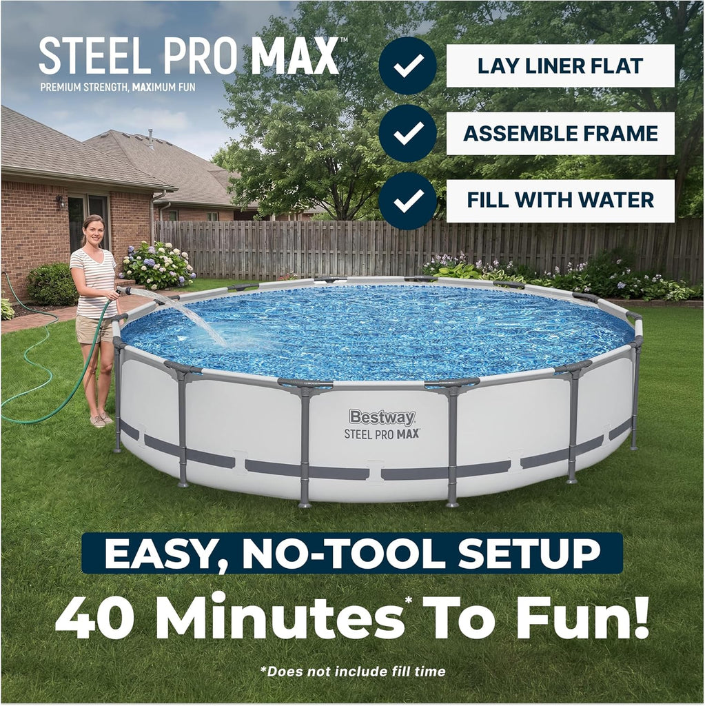 Steel Pro MAX 14' x 33" Round Above Ground Pool Set with Pump | Metal Frame Pool, Corrosion-Resistant Steel
